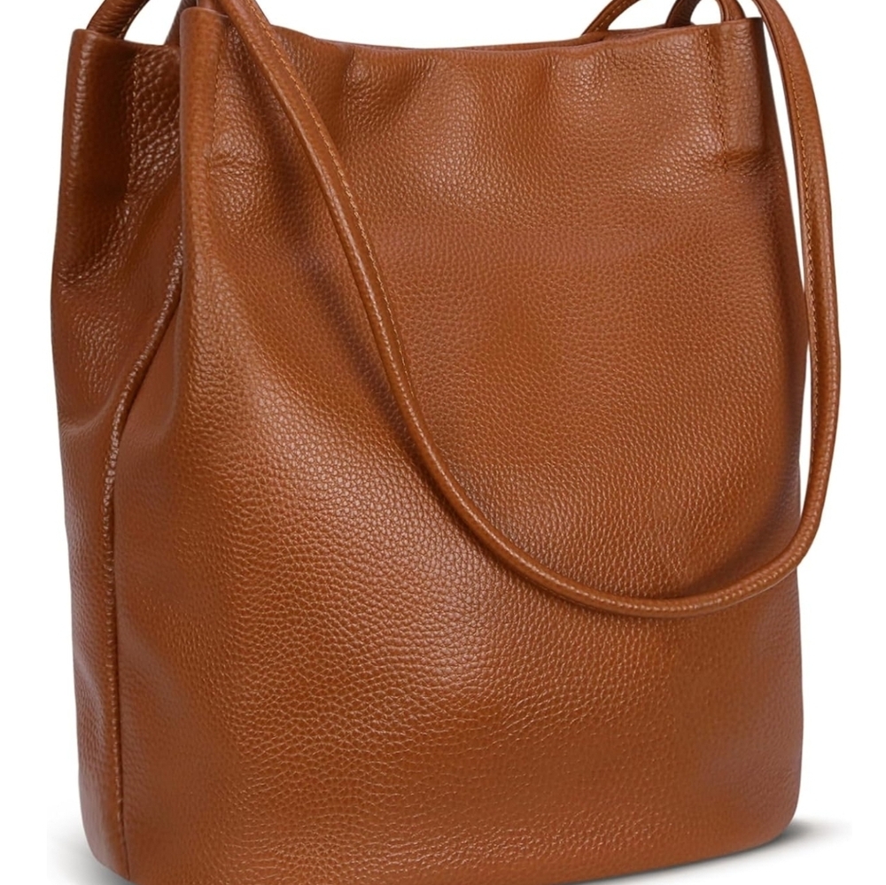 Iswee Genuine Leather Tote Bucket Bags Hobo Shoulder Bags Purse and Handbags
